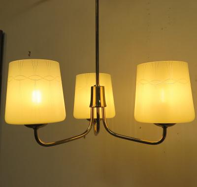 Austrian Mid Century Brass Opaline Glass Chandelier