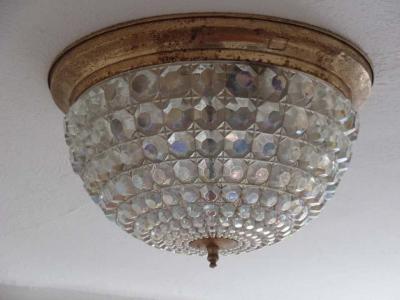 Austrian Mid Century Modern Cut Glass Flush Mount Fixture