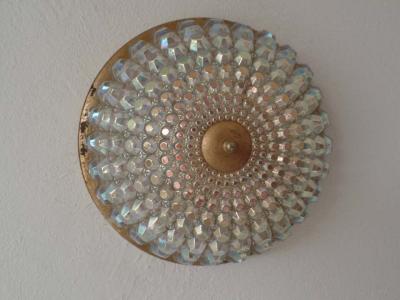 Austrian Mid Century Modern Cut Glass Flush Mount Fixture