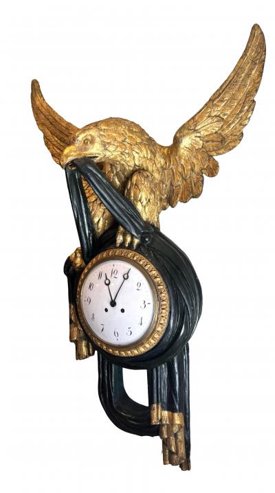 Austrian Neoclassical Giltwood And Green Painted Wall Clock