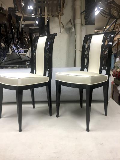 Austrian Refined Black Lacquered Chairs Covered in Silk