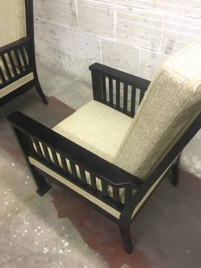 Austrian Secession Pair of Lounge Chairs Fully Restored in Canvas Cloth