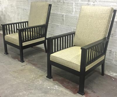 Austrian Secession Pair of Lounge Chairs Fully Restored in Canvas Cloth
