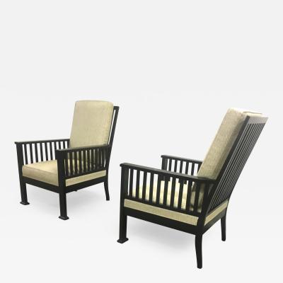 Austrian Secession Pair of Lounge Chairs Fully Restored in Canvas Cloth