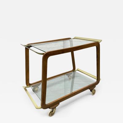 Austrian Walnut and Brass Two Tier Bar Cart