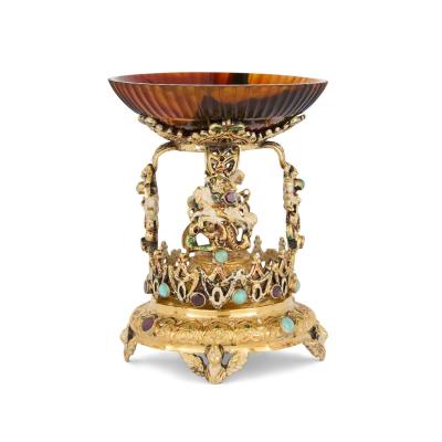 Austrian silver gilt agate and semi precious stone tazza