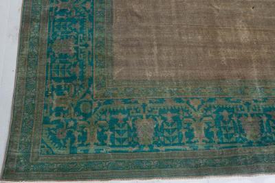 Authentic 1900s Large Antique Turkish Borlou Green Brown Handmade Wool Rug