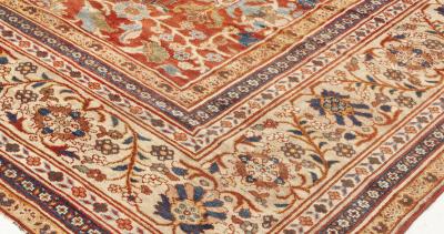 Authentic 1900s Large Persian Sultanabad Red Handmade Wool Rug Size Adjusted 