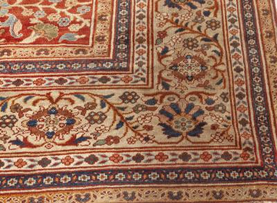 Authentic 1900s Large Persian Sultanabad Red Handmade Wool Rug Size Adjusted 