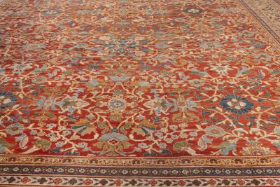 Authentic 1900s Large Persian Sultanabad Red Handmade Wool Rug Size Adjusted 