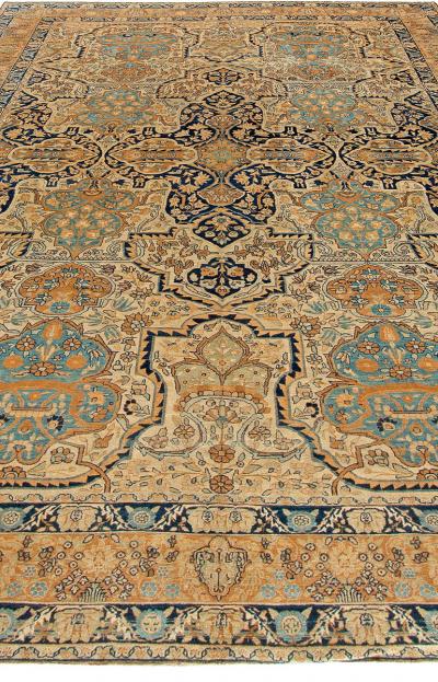 Authentic 1900s Persian Kirman Botanic Handmade Wool Carpet