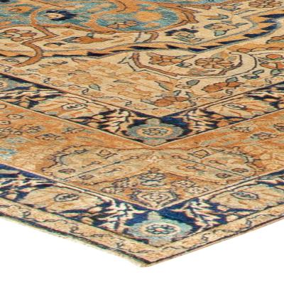 Authentic 1900s Persian Kirman Botanic Handmade Wool Carpet