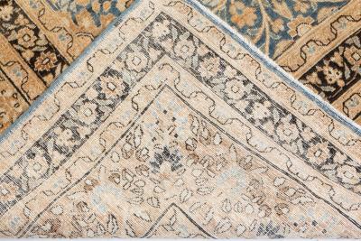 Authentic 1900s Persian Meshad Blue Handmade Wool Carpet