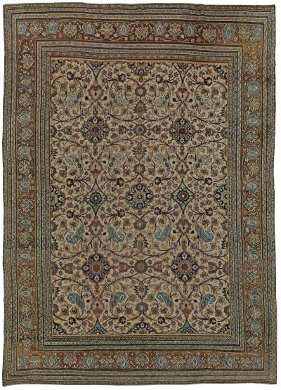 Authentic 1900s Persian Meshad Botanic Colorful Handmade Wool Rug