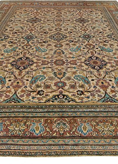 Authentic 1900s Persian Meshad Botanic Colorful Handmade Wool Rug