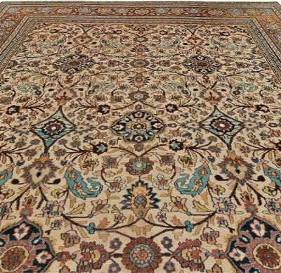 Authentic 1900s Persian Meshad Botanic Colorful Handmade Wool Rug