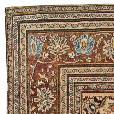 Authentic 1900s Persian Meshad Botanic Colorful Handmade Wool Rug