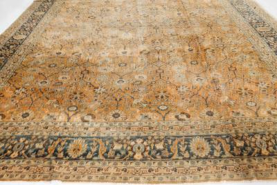 Authentic 1900s Persian Tabriz Blue Yellow Handmade Wool Rug