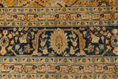 Authentic 1900s Persian Tabriz Blue Yellow Handmade Wool Rug