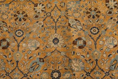 Authentic 1900s Persian Tabriz Blue Yellow Handmade Wool Rug