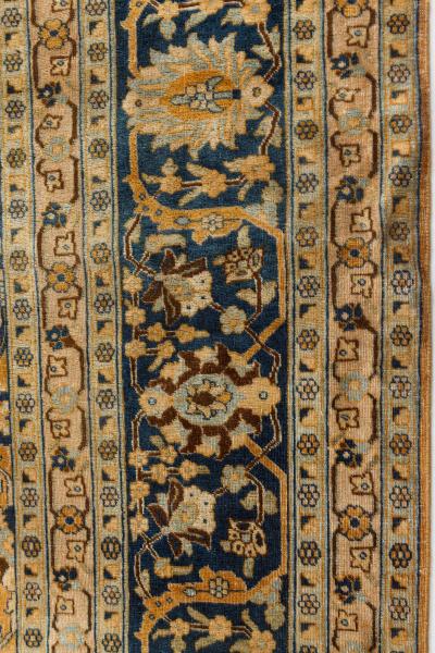 Authentic 1900s Persian Tabriz Blue Yellow Handmade Wool Rug
