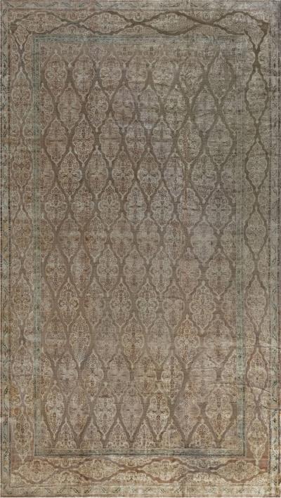 Authentic 1900s Persian Tabriz Handmade Brown Handmade Wool Rug