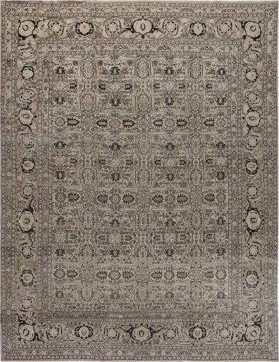 Authentic 1900s Persian Tabriz Handmade Wool Carpet