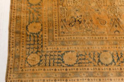 Authentic 1900s Persian Tabriz Yellow Handmade Wool Carpet