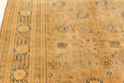 Authentic 1900s Persian Tabriz Yellow Handmade Wool Carpet