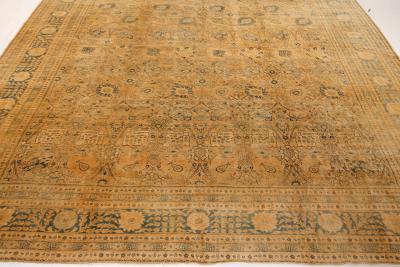 Authentic 1900s Persian Tabriz Yellow Handmade Wool Carpet