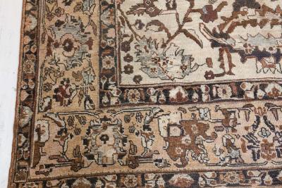 Authentic 1900s Tabriz Ivory Blue and Brown Handmade Wool Rug