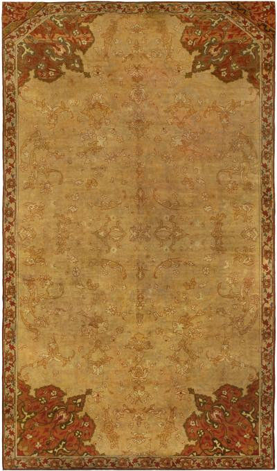 Authentic 1900s Turkish Oushak Beige Brown Handmade Wool Rug