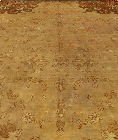 Authentic 1900s Turkish Oushak Beige Brown Handmade Wool Rug