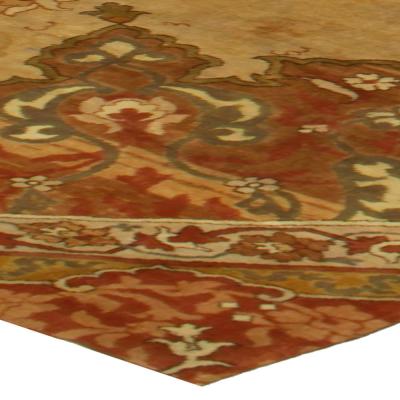 Authentic 1900s Turkish Oushak Beige Brown Handmade Wool Rug