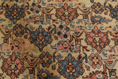 Authentic 1900s Turkish Oushak Botanic Blue Beige Pink Handmade Wool Carpet