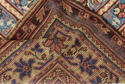 Authentic 1900s Turkish Oushak Botanic Blue Beige Pink Handmade Wool Carpet