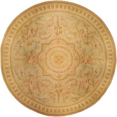Authentic 19th Century Aubusson Round Handmade Wool Carpet