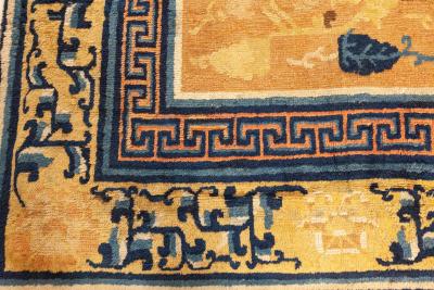 Authentic 19th Century Chinese Beige Brown Blue and White Handwoven Wool Rug