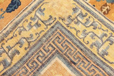 Authentic 19th Century Chinese Beige Brown Blue and White Handwoven Wool Rug