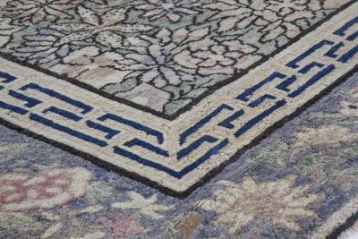 Authentic 19th Century Chinese Blue and Purple Handwoven Wool Carpet