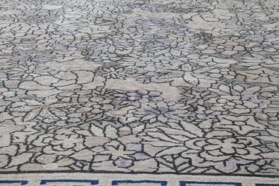 Authentic 19th Century Chinese Blue and Purple Handwoven Wool Carpet