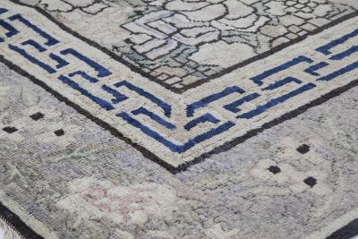 Authentic 19th Century Chinese Blue and Purple Handwoven Wool Carpet