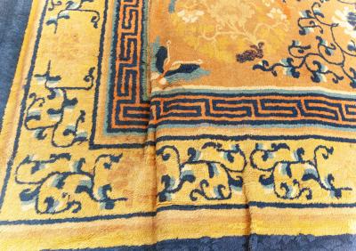 Authentic 19th Century Chinese Yellow Handmade Wool Rug