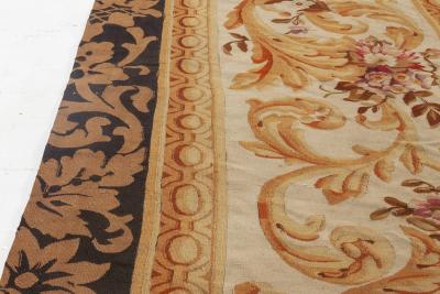 Authentic 19th Century Floral French Aubusson Beige Black Brown Gold Pink Rug