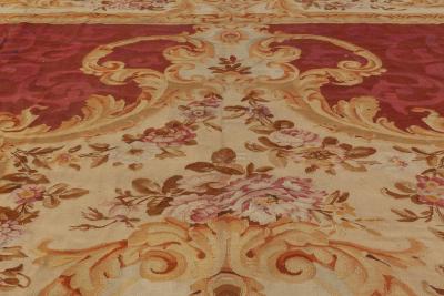 Authentic 19th Century Floral French Aubusson Beige Black Brown Gold Pink Rug