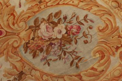 Authentic 19th Century Floral French Aubusson Beige Black Brown Gold Pink Rug