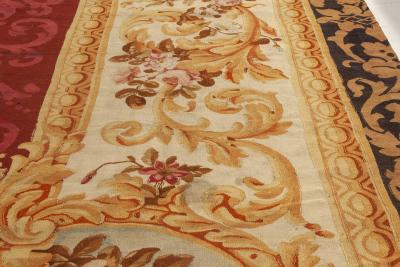 Authentic 19th Century Floral French Aubusson Beige Black Brown Gold Pink Rug