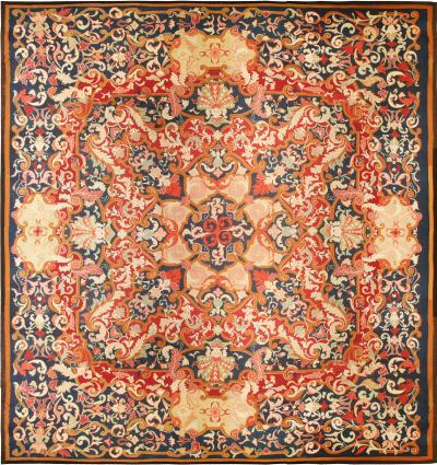 Authentic 19th Century French Aubusson Red Handmade Wool Rug