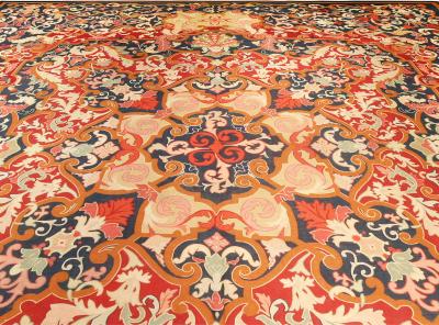 Authentic 19th Century French Aubusson Red Handmade Wool Rug