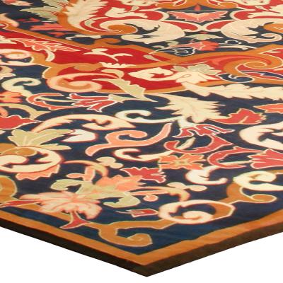 Authentic 19th Century French Aubusson Red Handmade Wool Rug
